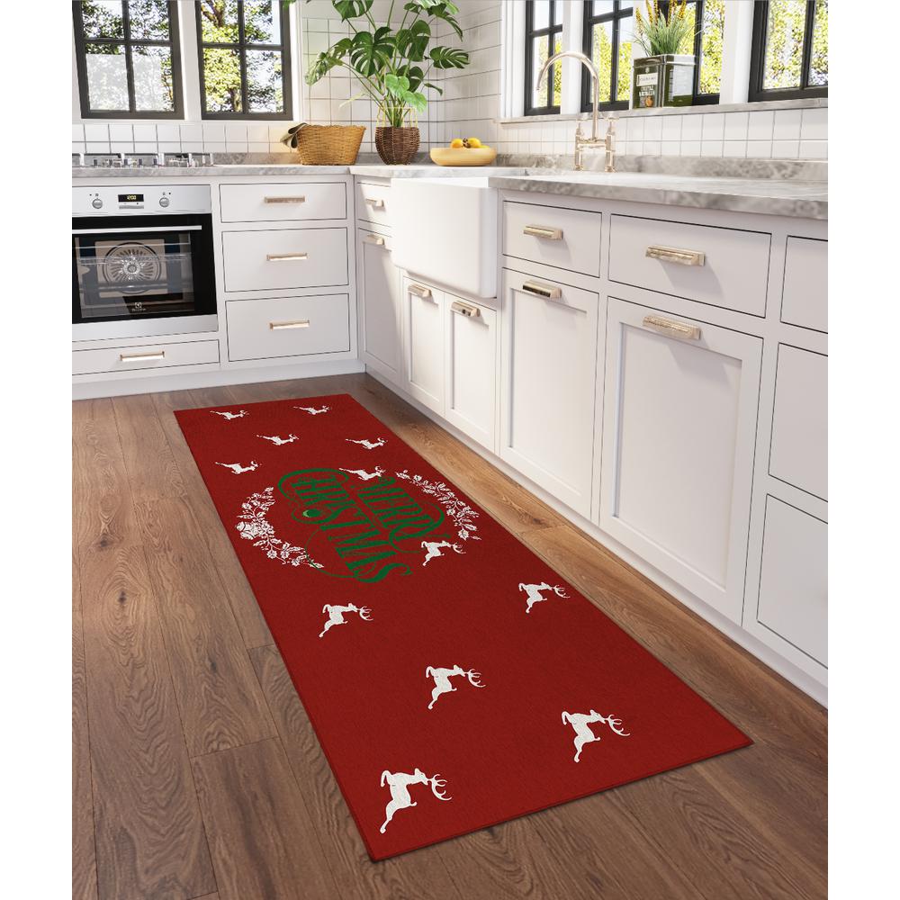 Indoor/Outdoor Cozy Winter ACW36 Red Washable 2'3" x 7'6" Runner Rug. Picture 2