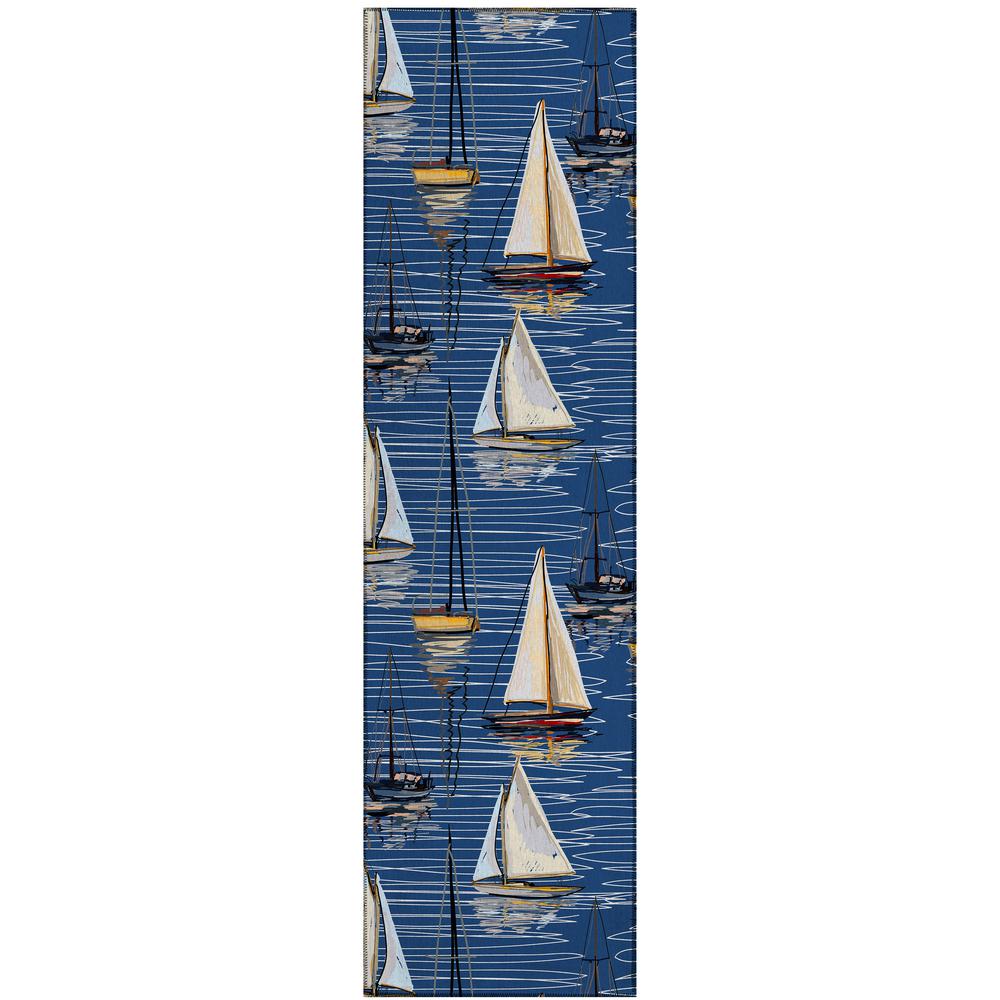 Indoor/Outdoor Harpswell AHP38 Blue Washable 2'3" x 7'6" Runner Rug. Picture 1