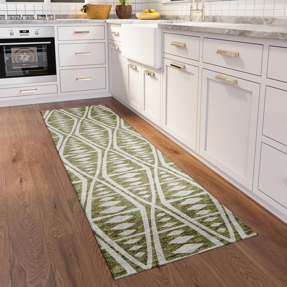 Yuma Olive Southwestern Southwest 2'3" x 7'6" Runner Rug Olive AYU36. Picture 1