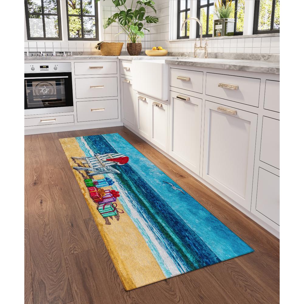 Indoor/Outdoor Cozy Winter ACW39 Blue Washable 2'3" x 7'6" Runner Rug. Picture 2