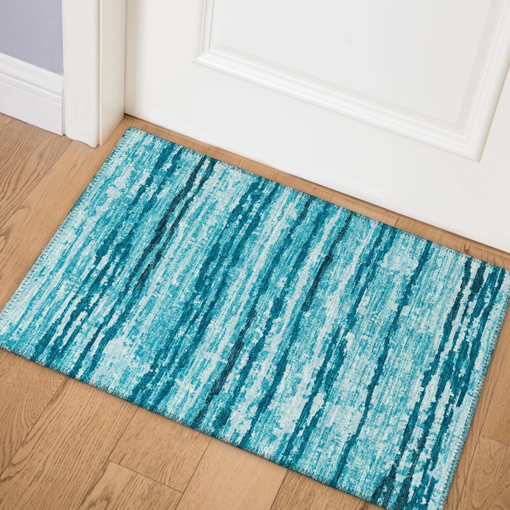 Bravado Blue Contemporary Stripe 1'8" x 2'6" Accent Rug Blue ABV34. Picture 1