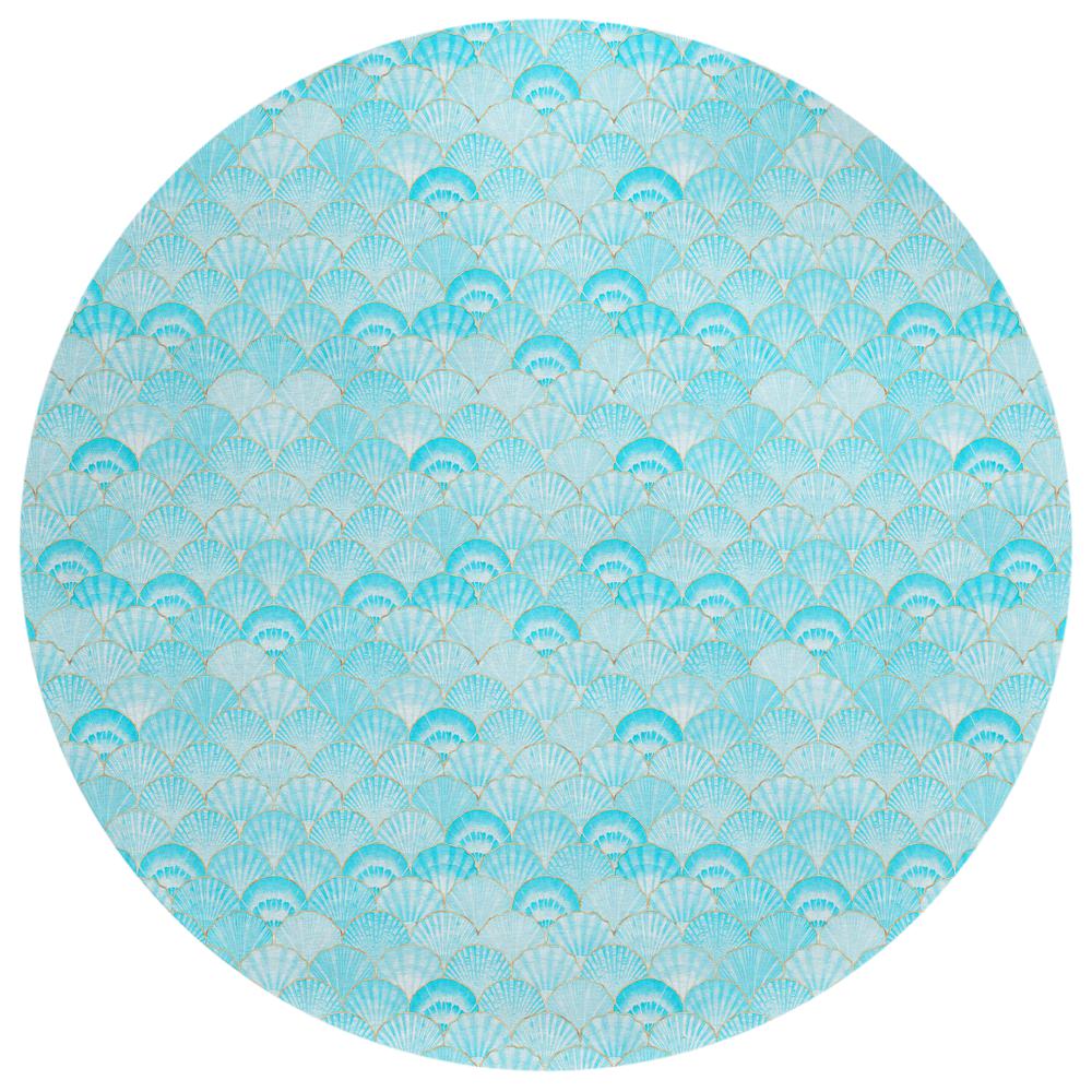 Indoor/Outdoor Surfside ASR32 Aqua Washable 8' x 8' Round Rug. Picture 1