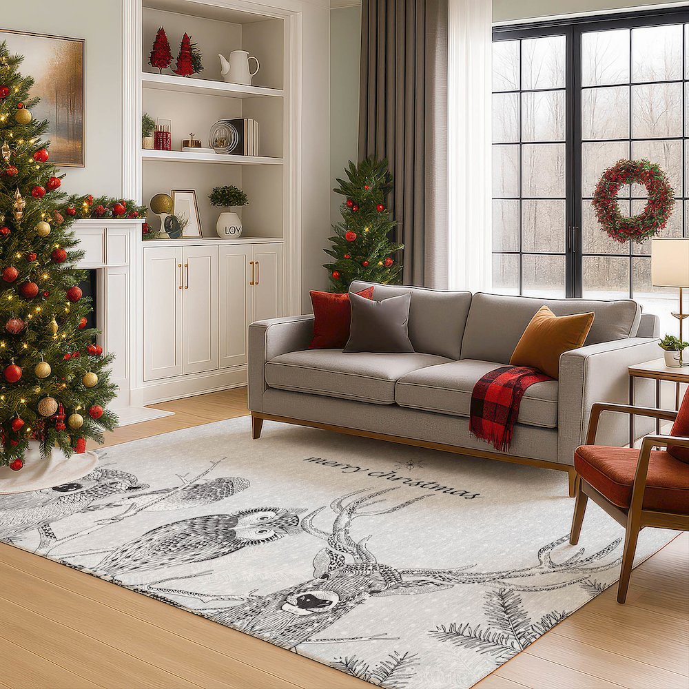 Luxury Washable Indoor/Outdoor Merry & Bright Flannel 2'6" x 3'10" Rug. Picture 6