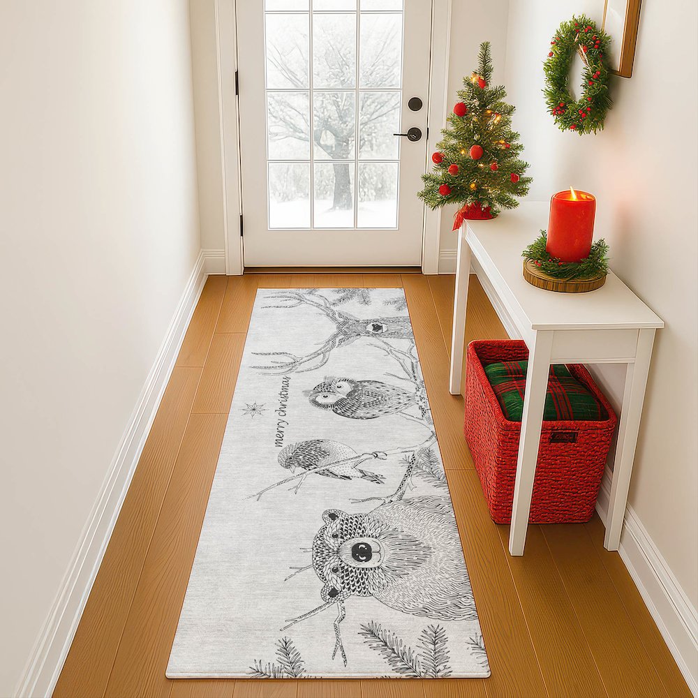 Luxury Washable Indoor/Outdoor Merry & Bright Flannel 2'3" x 7'6" Runner Rug. Picture 5