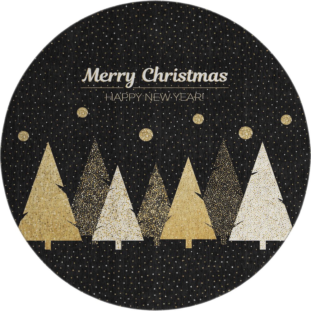Luxury Washable Indoor/Outdoor Merry & Bright Black 8' x 8' Round Rug. Picture 1