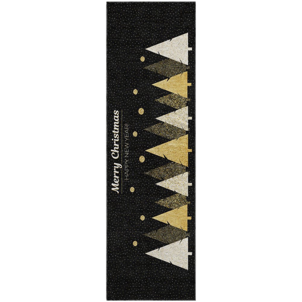 Luxury Washable Indoor/Outdoor Merry & Bright Black 2'3" x 7'6" Runner Rug. Picture 1