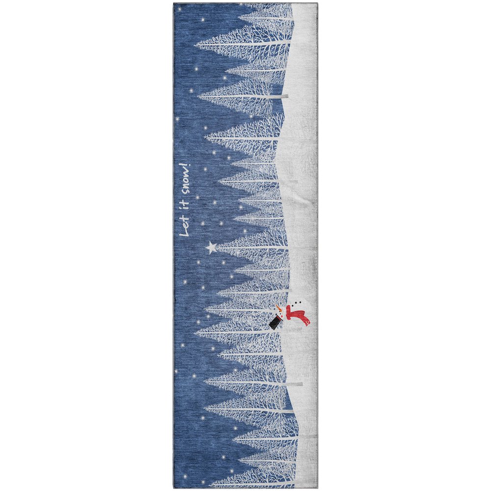 Luxury Washable Indoor/Outdoor Merry & Bright Navy 2'3" x 7'6" Runner Rug. Picture 1