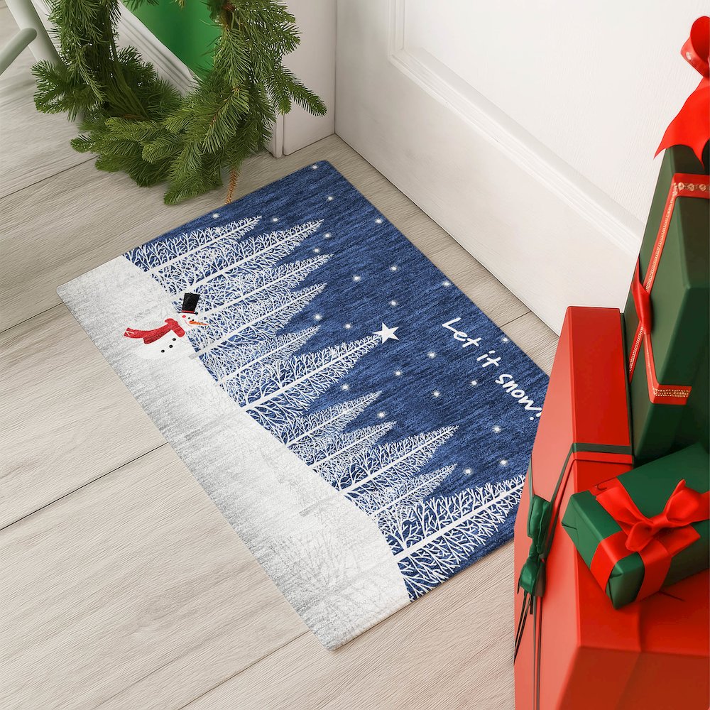 Luxury Washable Indoor/Outdoor Merry & Bright Navy 1'8" x 2'6" Rug. Picture 5