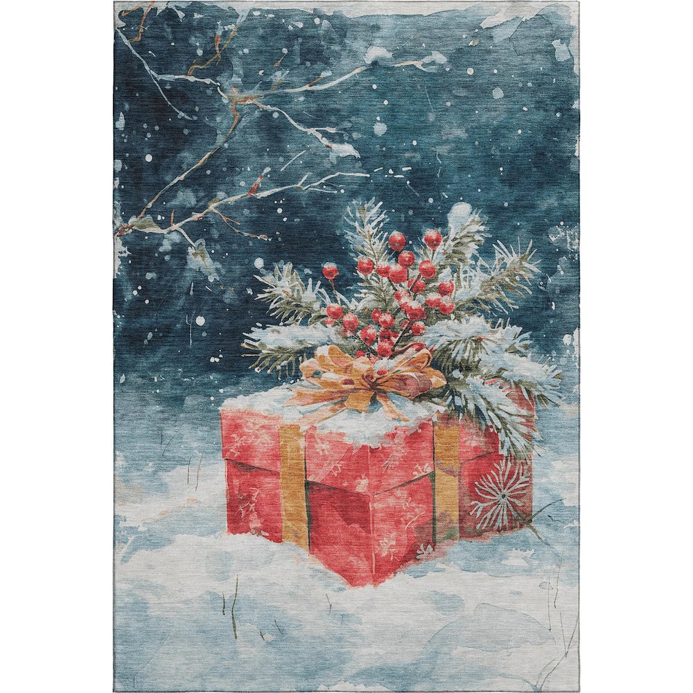 Luxury Washable Indoor/Outdoor Merry & Bright Blue 2'6" x 3'10" Rug. Picture 1