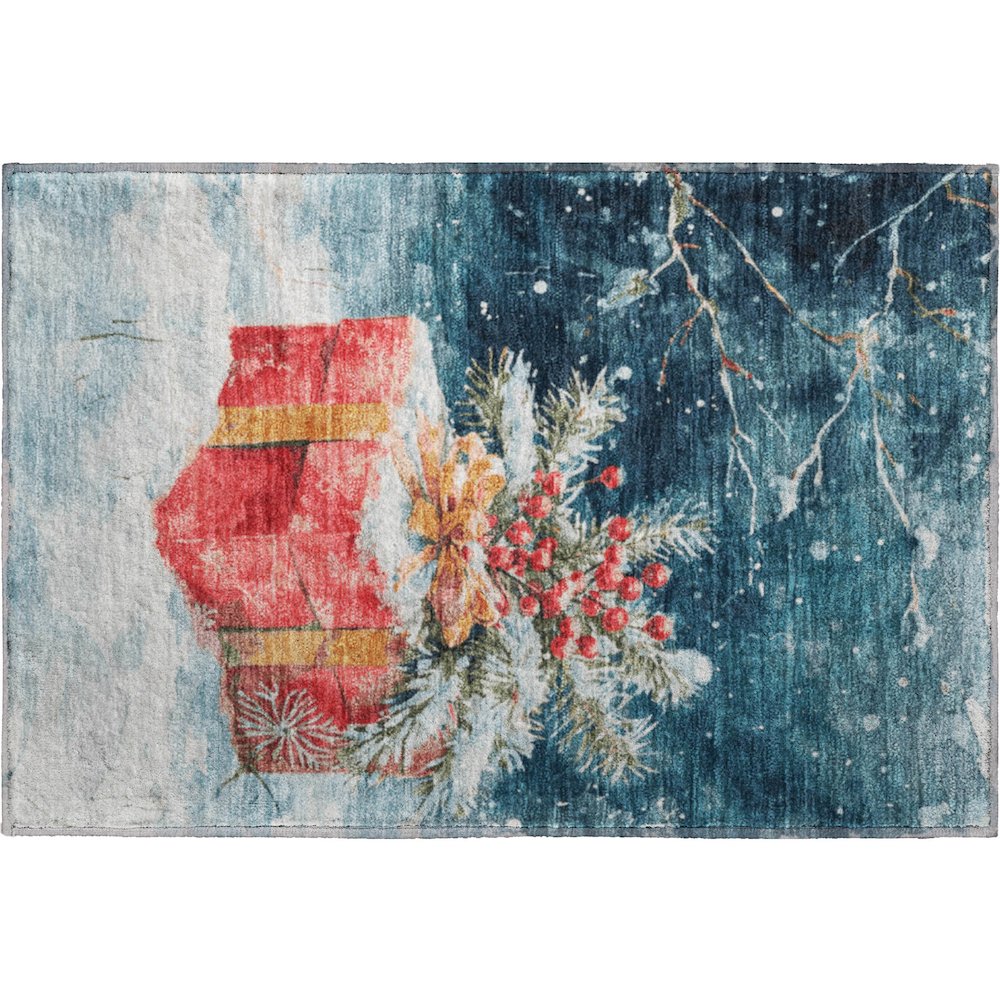 Luxury Washable Indoor/Outdoor Merry & Bright Blue 1'8" x 2'6" Rug. Picture 1