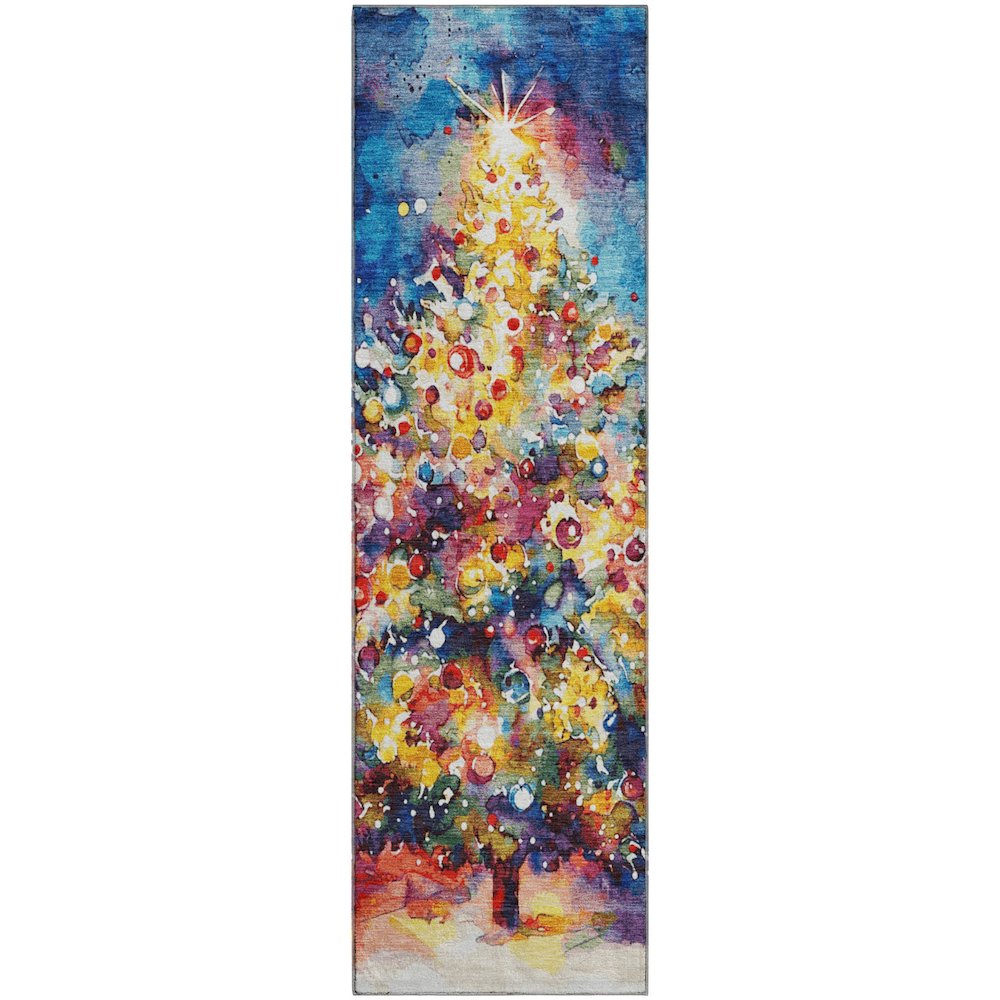 Luxury Washable Indoor/Outdoor Merry & Bright Navy 2'3" x 7'6" Runner Rug. Picture 1
