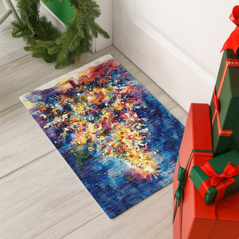 Luxury Washable Indoor/Outdoor Merry & Bright Navy 1'8" x 2'6" Rug. Picture 5