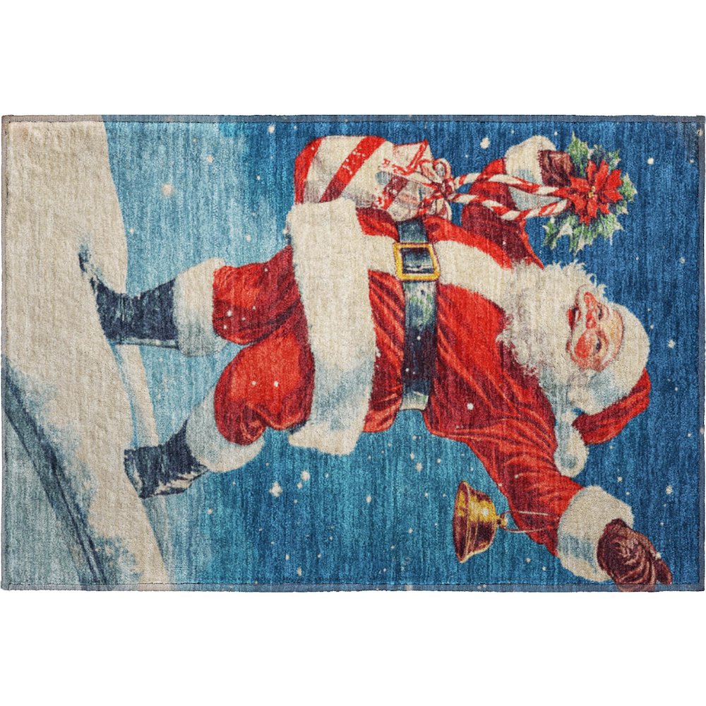 Luxury Washable Indoor/Outdoor Merry & Bright Blue 1'8" x 2'6" Rug. Picture 1