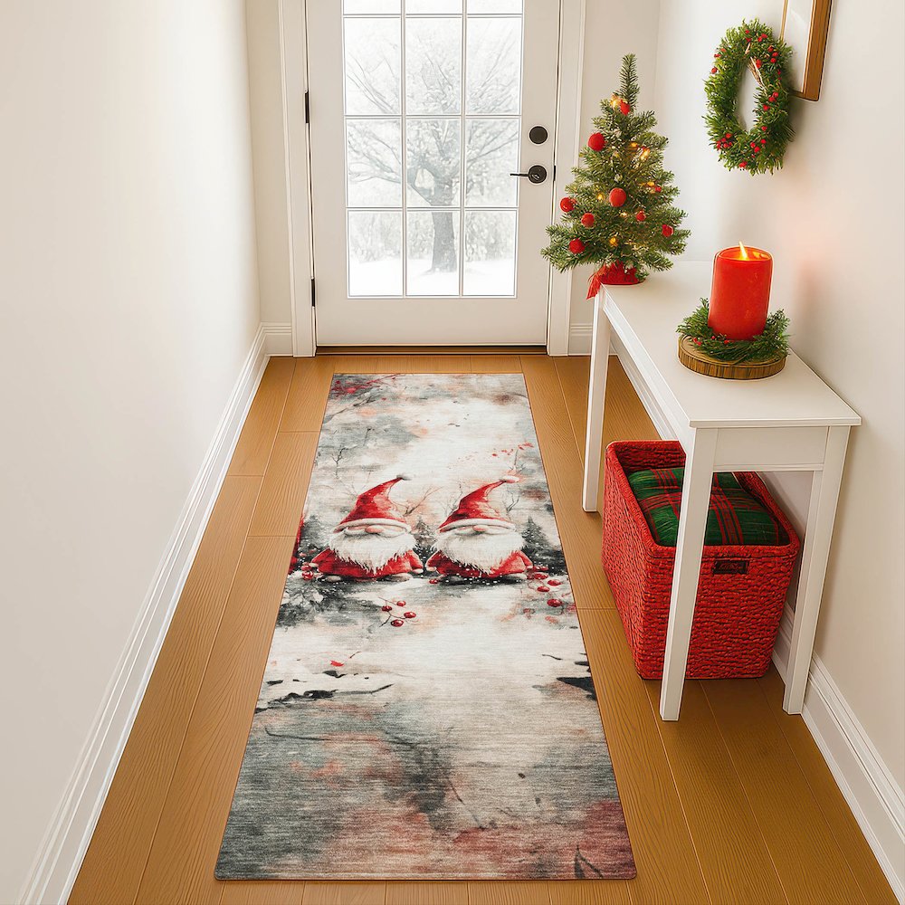 Luxury Washable Indoor/Outdoor Merry & Bright Ivory 2'3" x 7'6" Runner Rug. Picture 5