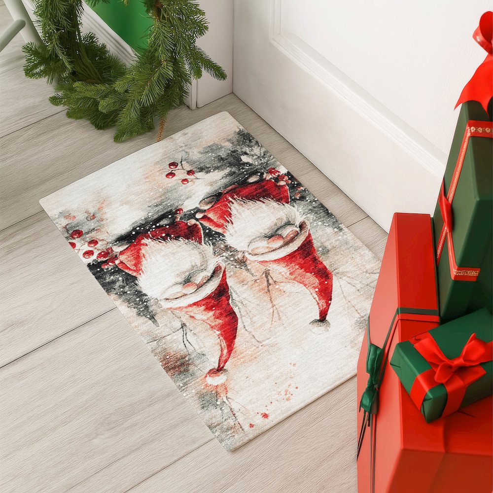 Luxury Washable Indoor/Outdoor Merry & Bright Ivory 1'8" x 2'6" Rug. Picture 5