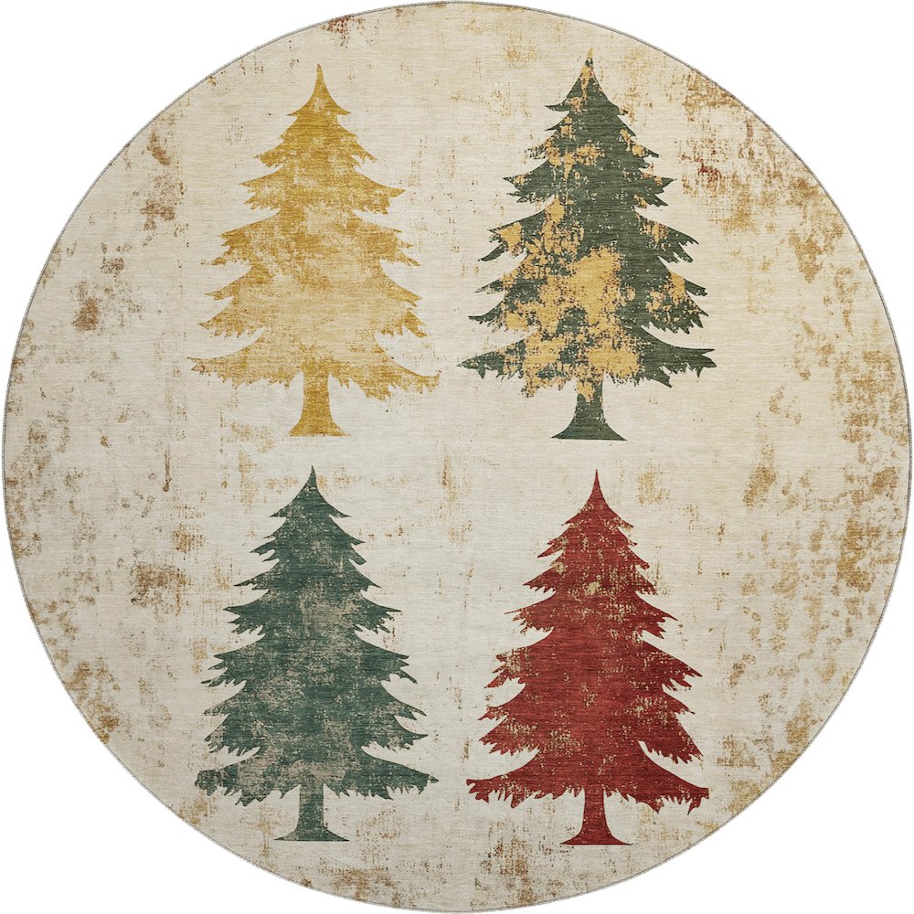 Luxury Washable Indoor/Outdoor Merry & Bright Ivory 8' x 8' Round Rug. Picture 1