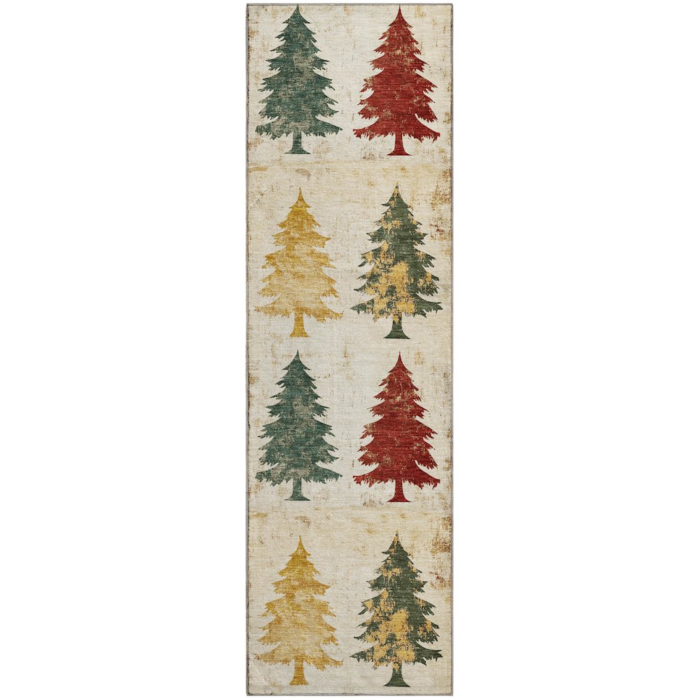 Luxury Washable Indoor/Outdoor Merry & Bright Ivory 2'3" x 7'6" Runner Rug. Picture 1