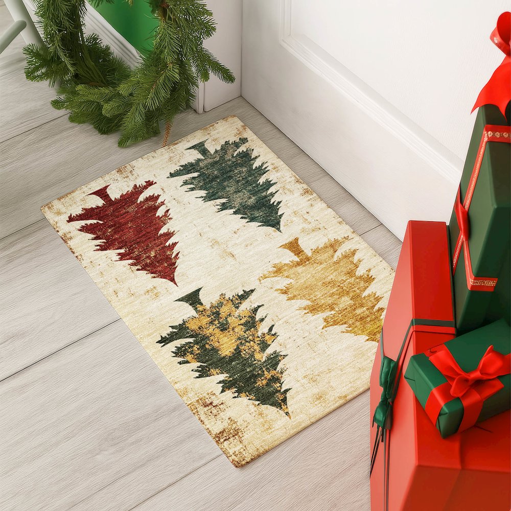 Luxury Washable Indoor/Outdoor Merry & Bright Ivory 1'8" x 2'6" Rug. Picture 5