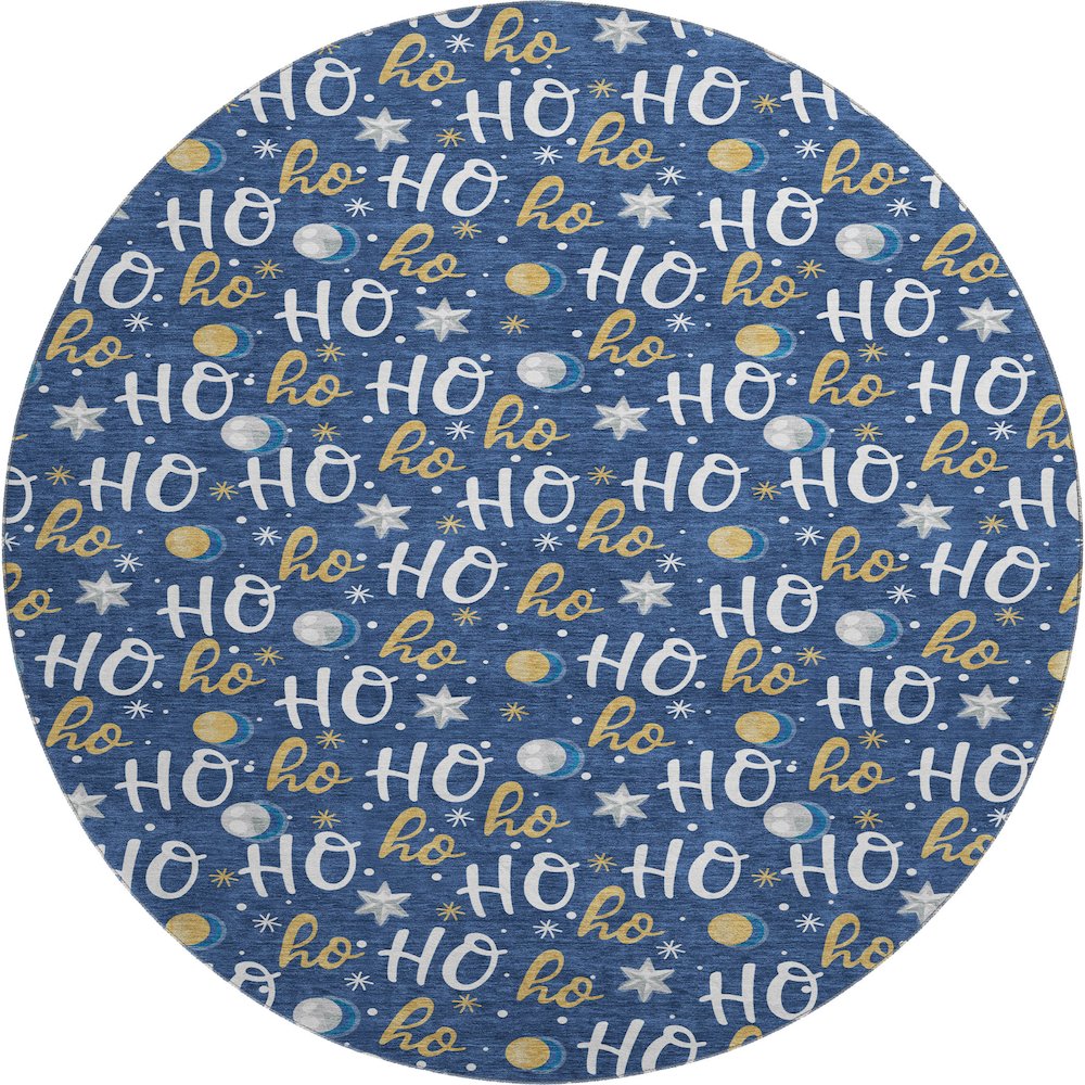 Luxury Washable Indoor/Outdoor Merry & Bright Navy 8' x 8' Round Rug. Picture 1