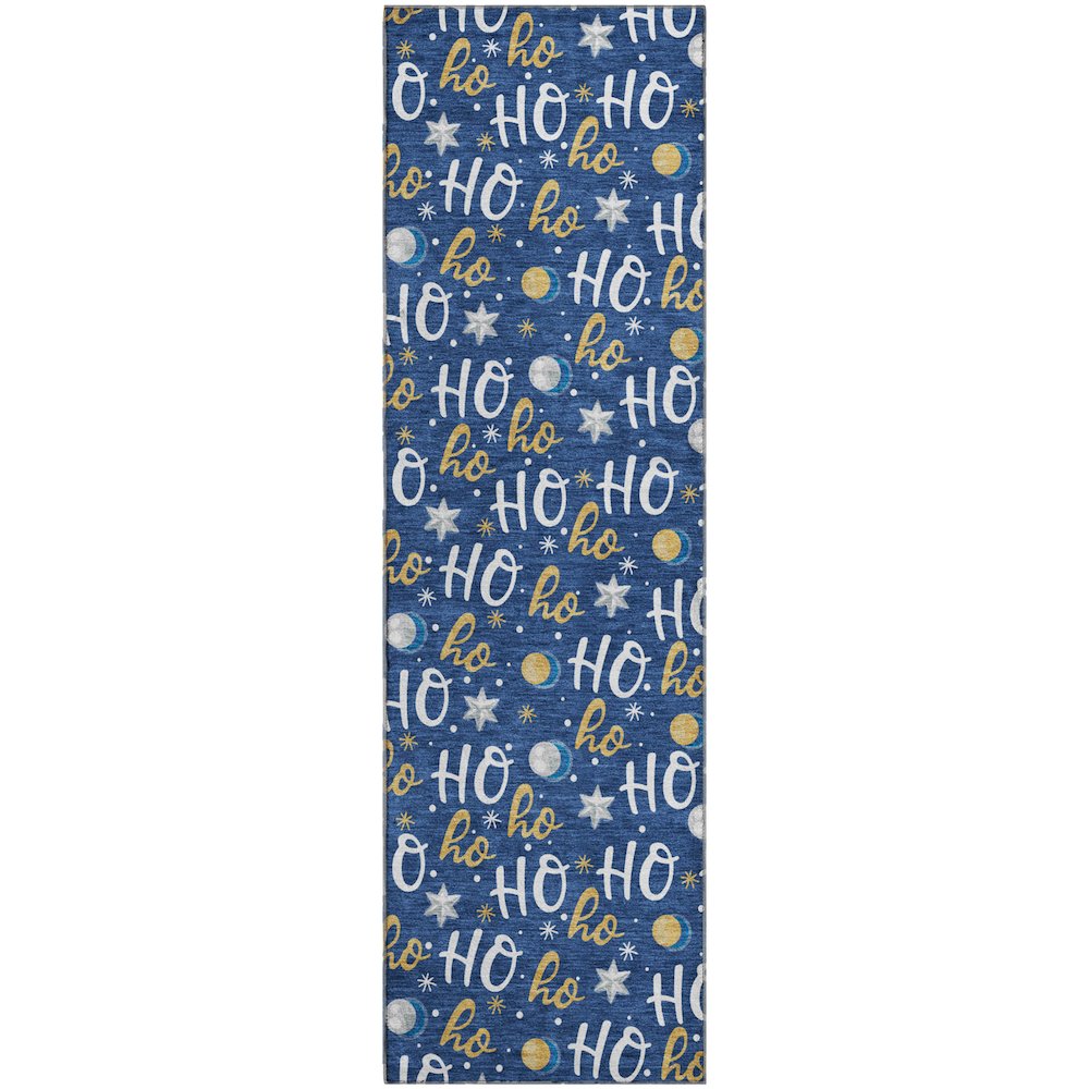 Luxury Washable Indoor/Outdoor Merry & Bright Navy 2'3" x 7'6" Runner Rug. Picture 1