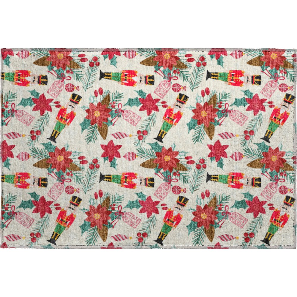 Luxury Washable Indoor/Outdoor Merry & Bright Ivory 1'8" x 2'6" Rug. Picture 1