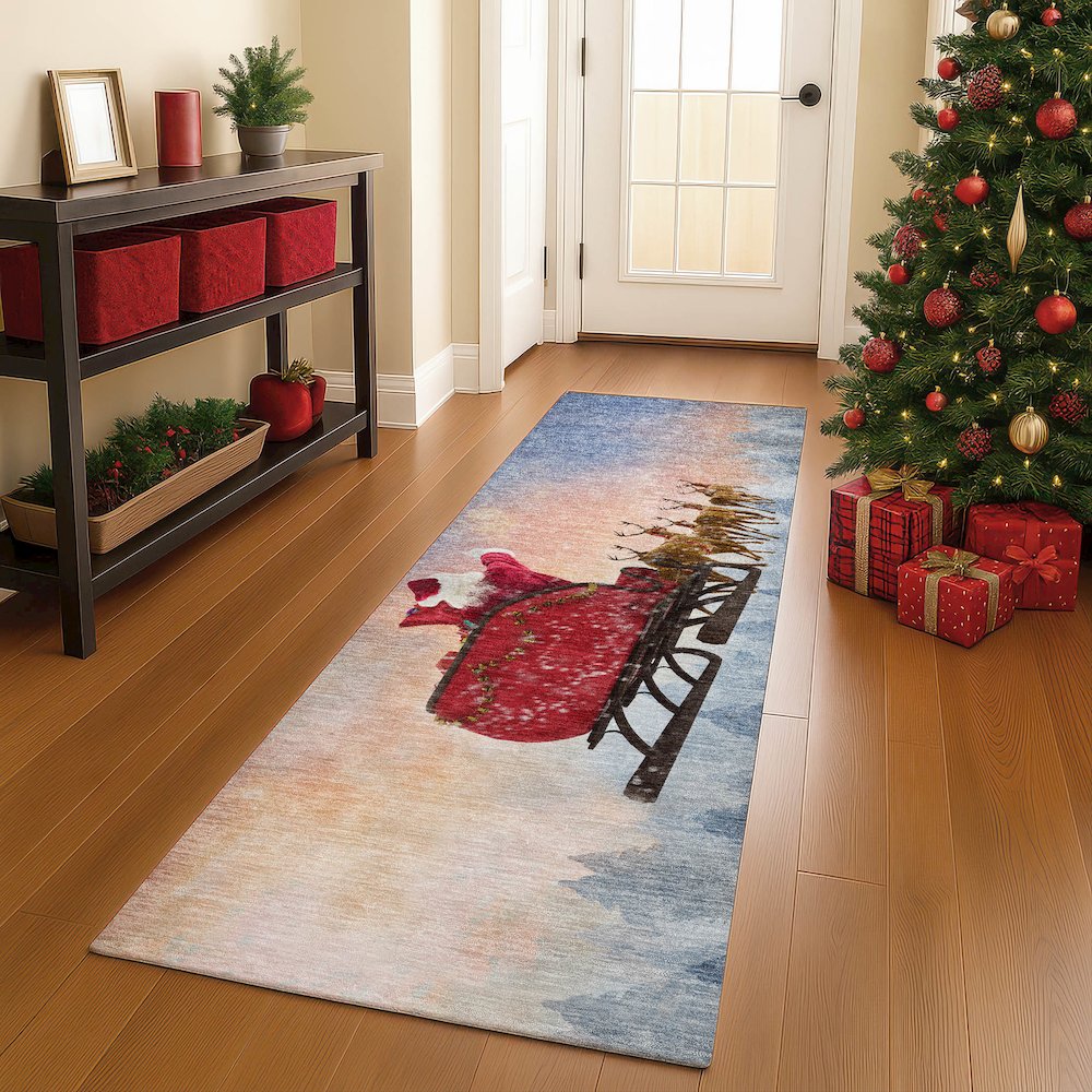 Luxury Washable Indoor/Outdoor Merry & Bright Twilight 2'3" x 7'6" Runner Rug. Picture 5