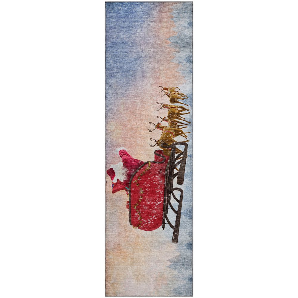 Luxury Washable Indoor/Outdoor Merry & Bright Twilight 2'3" x 7'6" Runner Rug. Picture 1