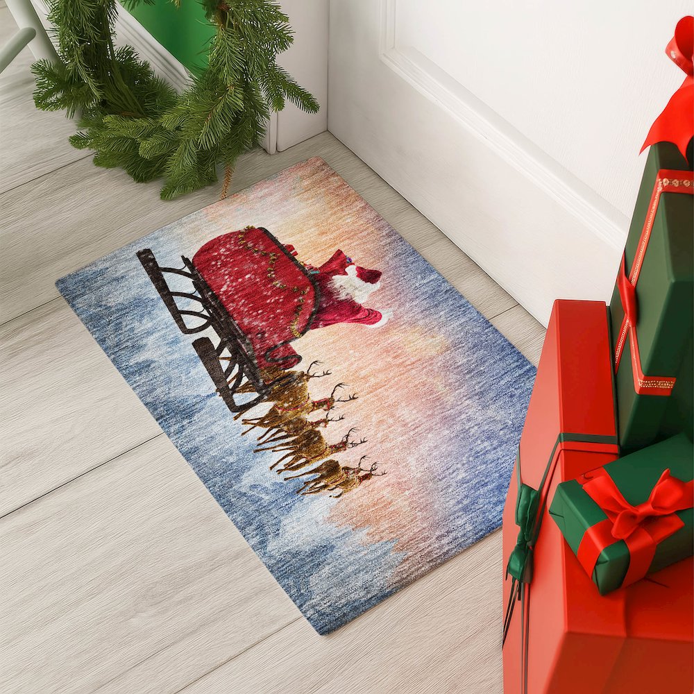 Luxury Washable Indoor/Outdoor Merry & Bright Twilight 1'8" x 2'6" Rug. Picture 5
