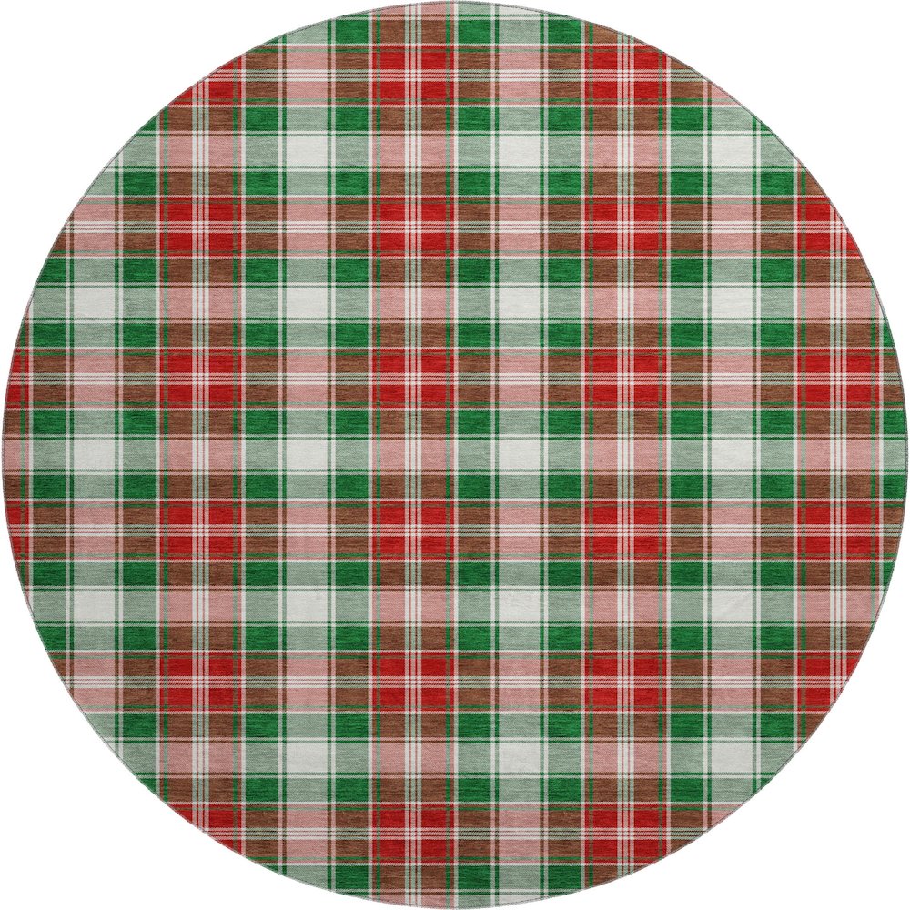 Luxury Washable Indoor/Outdoor Merry & Bright Emerald 8' x 8' Round Rug. Picture 1