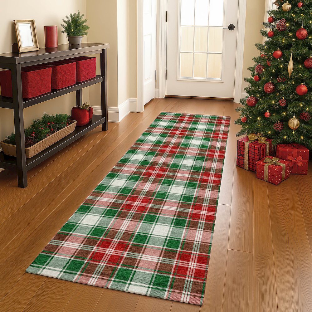 Luxury Washable Indoor/Outdoor Merry & Bright Emerald 2'3" x 7'6" Runner Rug. Picture 5