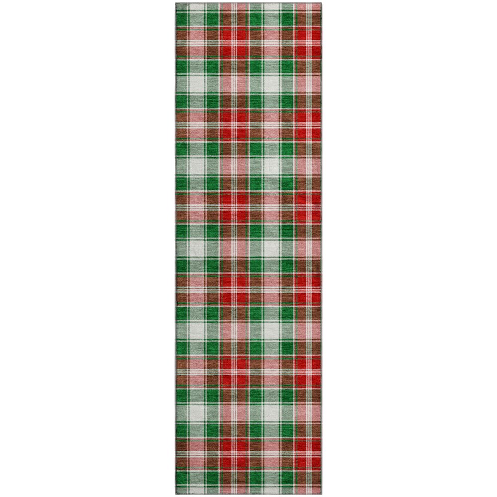 Luxury Washable Indoor/Outdoor Merry & Bright Emerald 2'3" x 7'6" Runner Rug. Picture 1