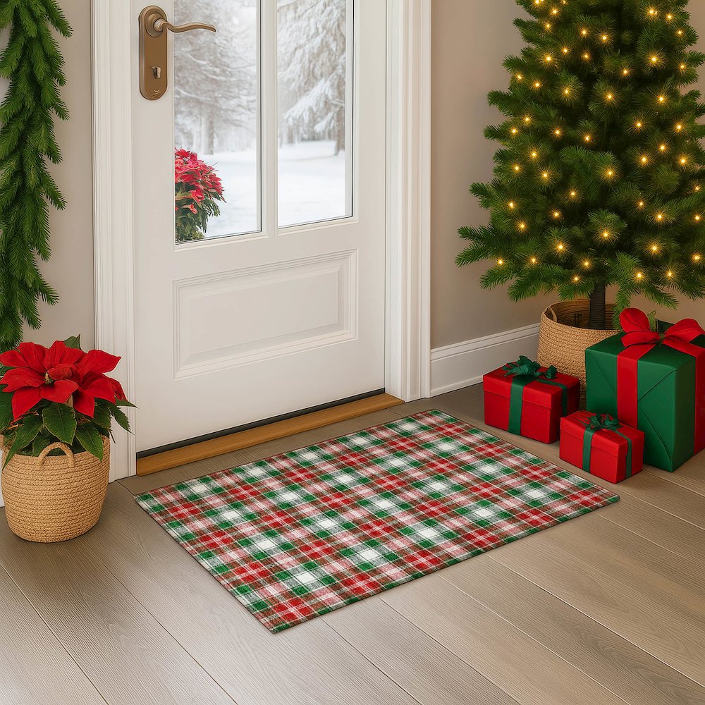 Luxury Washable Indoor/Outdoor Merry & Bright Emerald 1'8" x 2'6" Rug. Picture 5