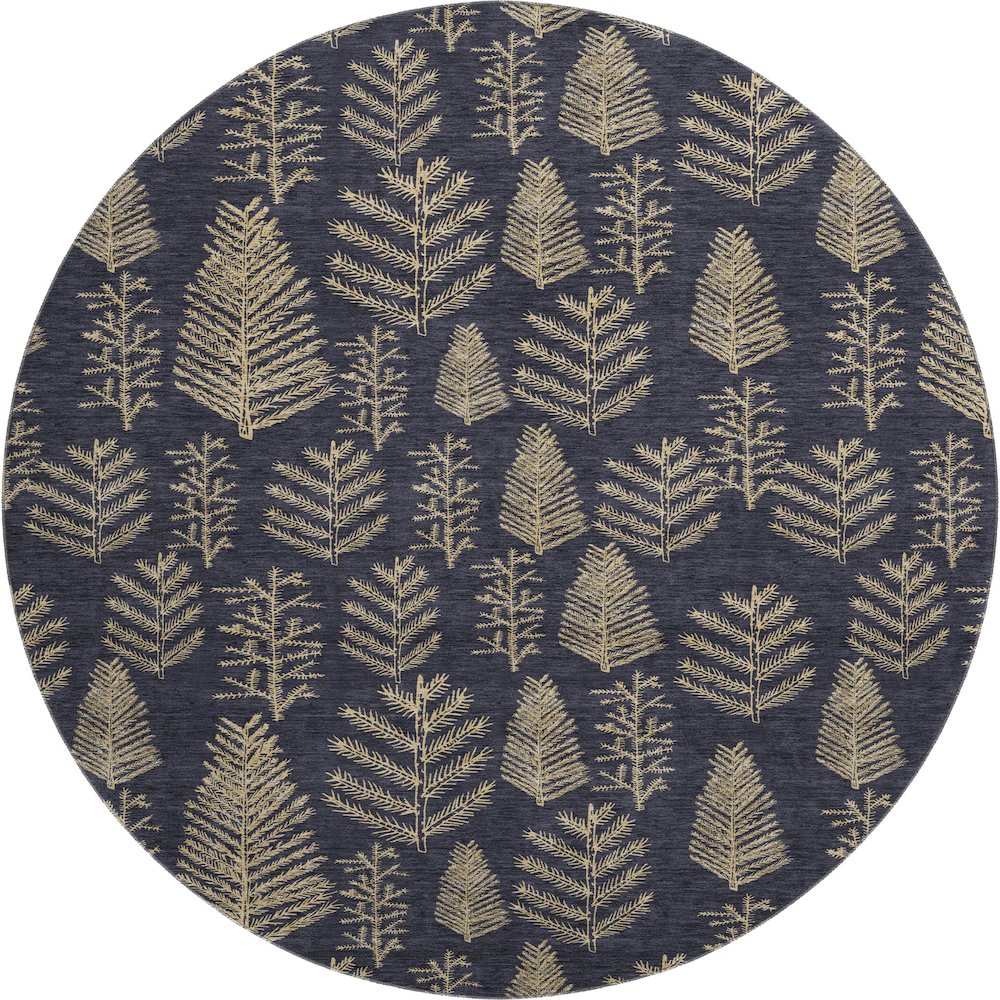 Luxury Washable Indoor/Outdoor Merry & Bright Black 8' x 8' Round Rug. Picture 1