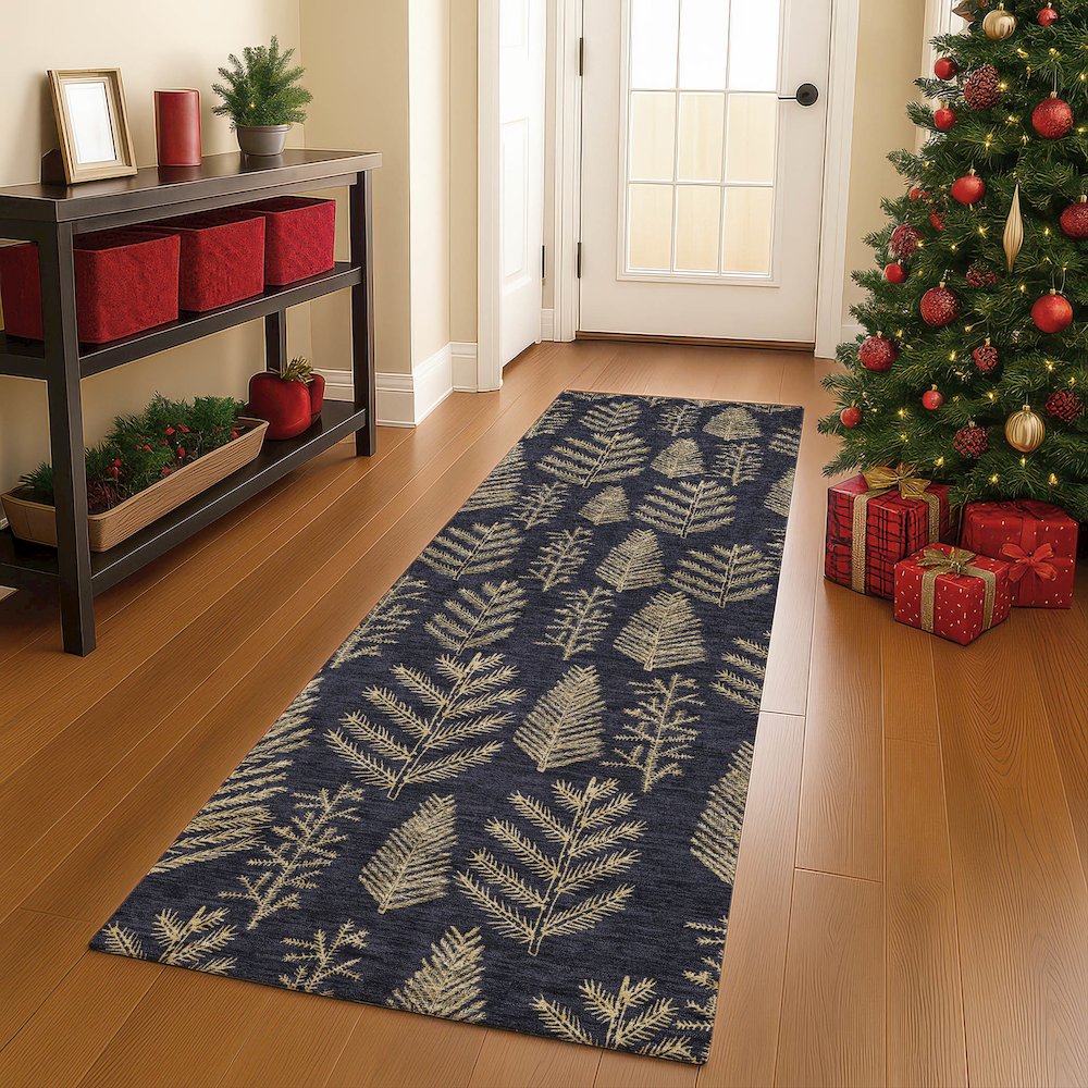 Luxury Washable Indoor/Outdoor Merry & Bright Black 2'3" x 7'6" Runner Rug. Picture 5