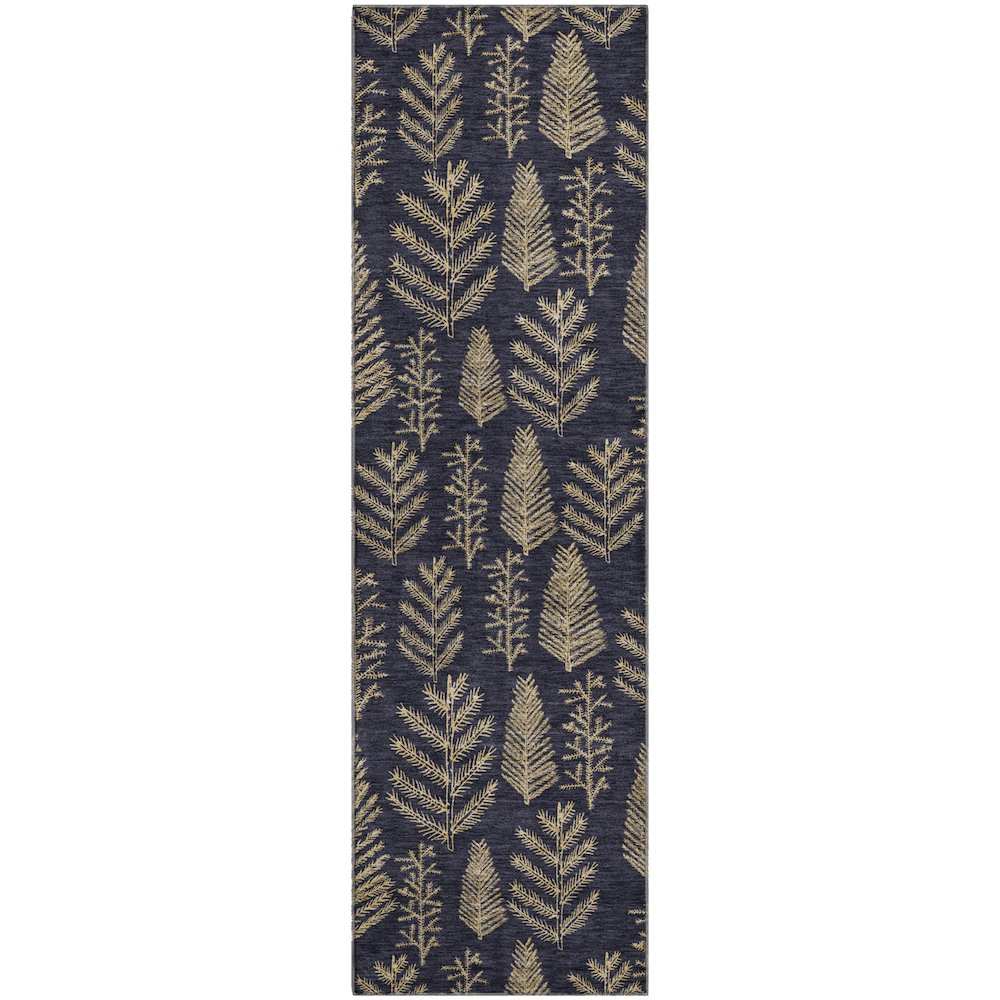 Luxury Washable Indoor/Outdoor Merry & Bright Black 2'3" x 7'6" Runner Rug. Picture 1
