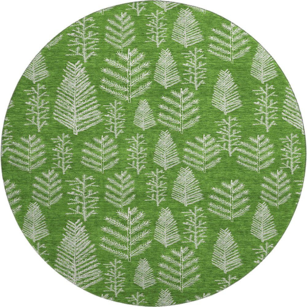 Luxury Washable Indoor/Outdoor Merry & Bright Green 8' x 8' Round Rug. Picture 1