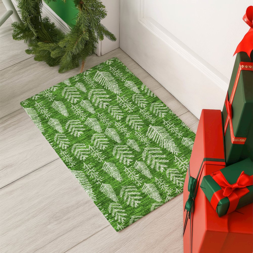 Luxury Washable Indoor/Outdoor Merry & Bright Green 1'8" x 2'6" Rug. Picture 5