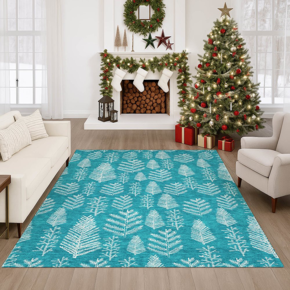 Luxury Washable Indoor/Outdoor Merry & Bright Teal 2'6" x 3'10" Rug. Picture 6