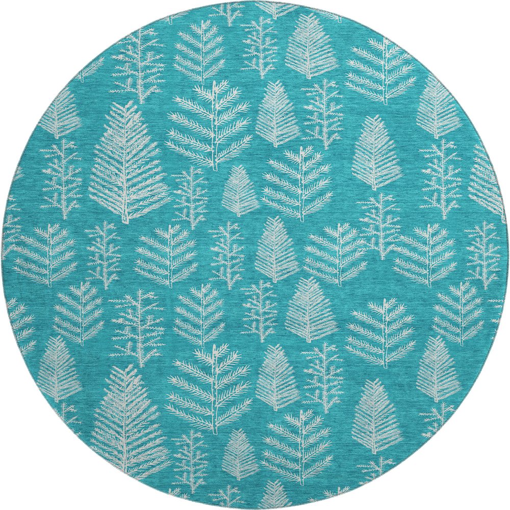 Luxury Washable Indoor/Outdoor Merry & Bright Teal 8' x 8' Round Rug. Picture 1