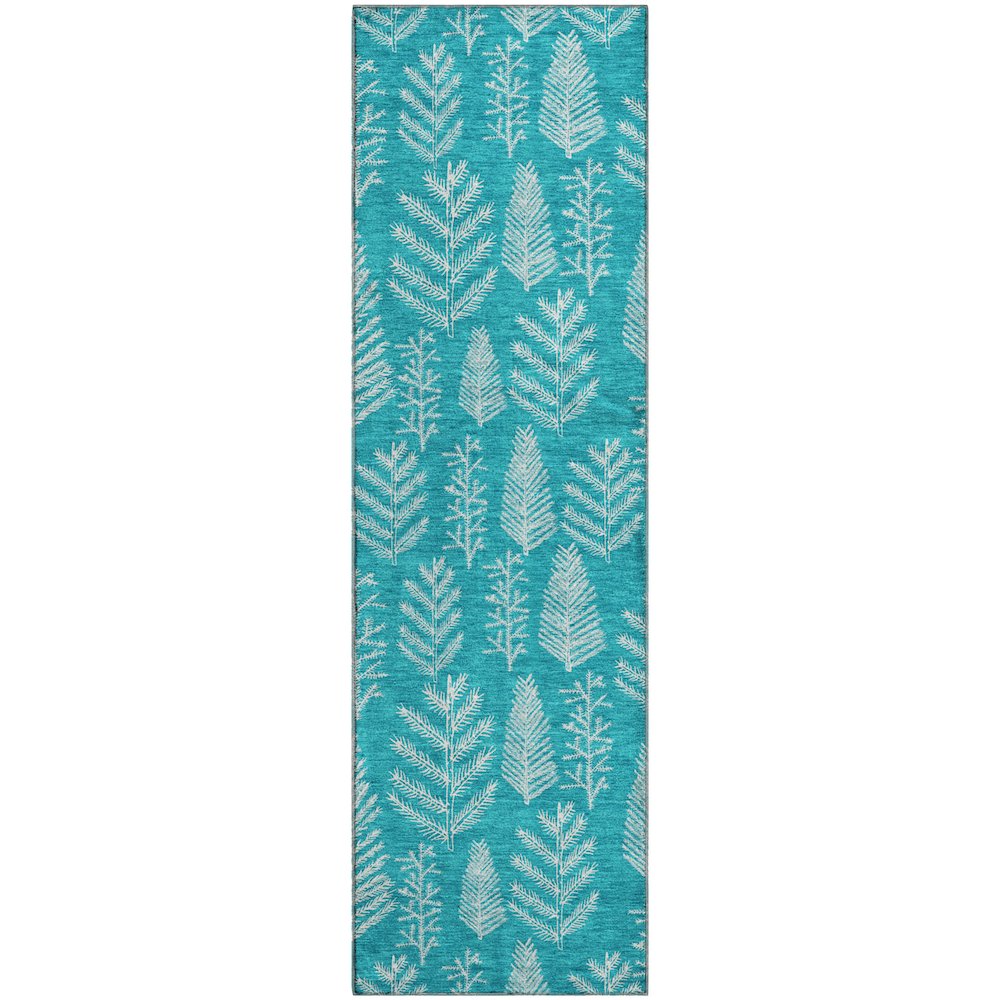 Luxury Washable Indoor/Outdoor Merry & Bright Teal 2'3" x 7'6" Runner Rug. Picture 1