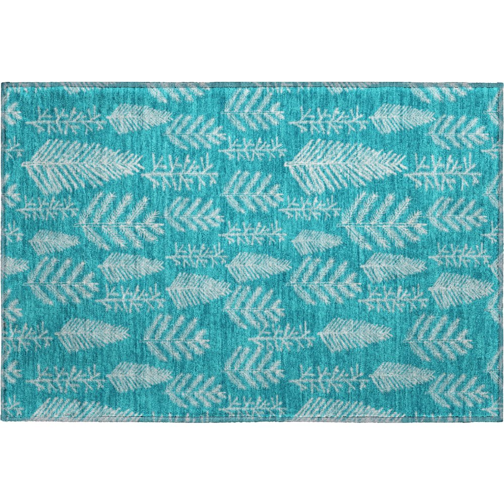 Luxury Washable Indoor/Outdoor Merry & Bright Teal 1'8" x 2'6" Rug. Picture 1