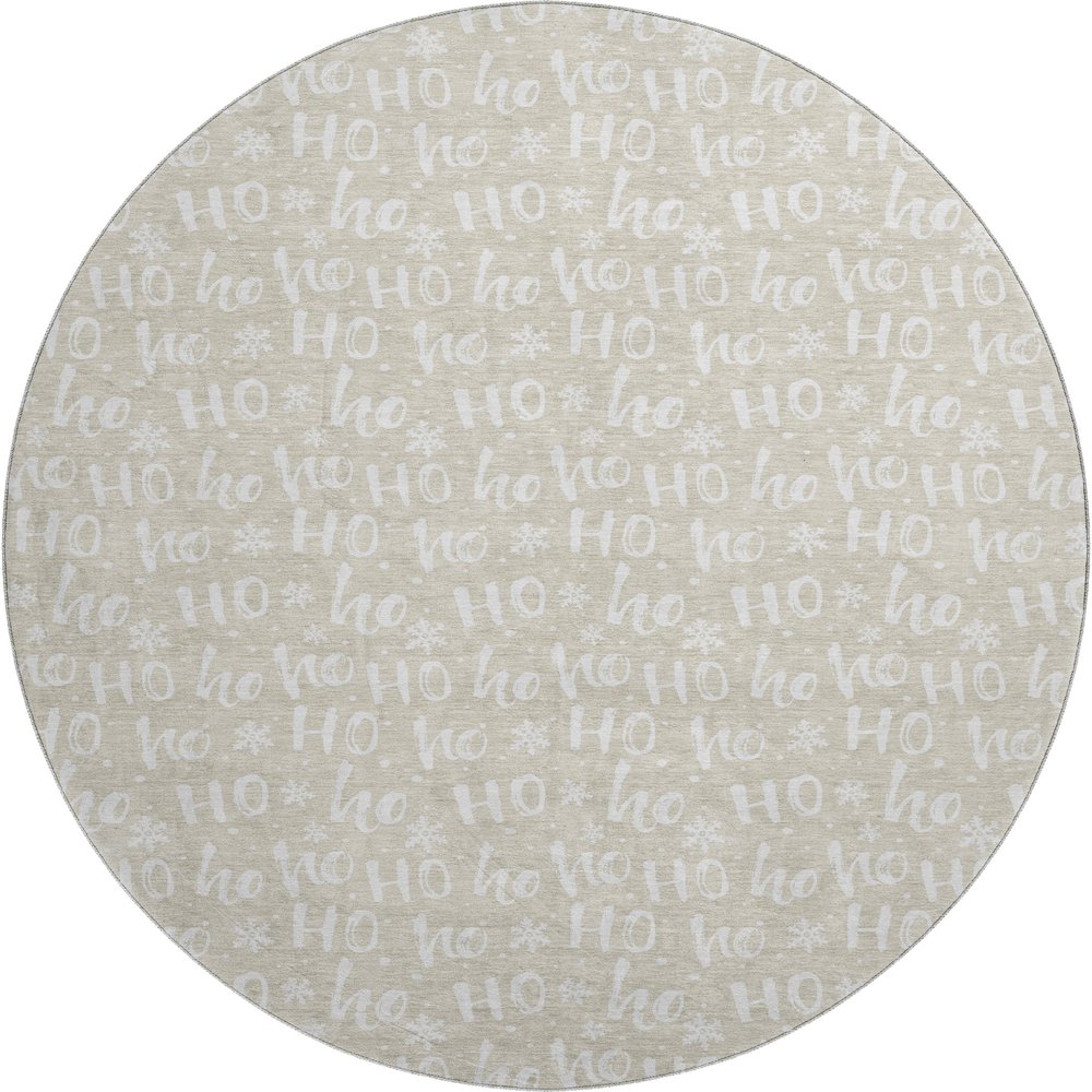 Luxury Washable Indoor/Outdoor Merry & Bright Beige 8' x 8' Round Rug. Picture 1