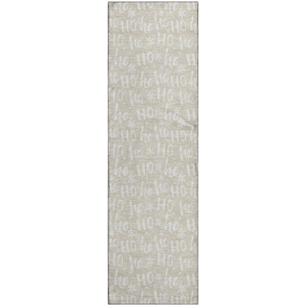 Luxury Washable Indoor/Outdoor Merry & Bright Beige 2'3" x 7'6" Runner Rug. Picture 1