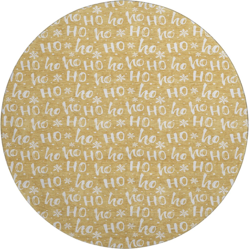 Luxury Washable Indoor/Outdoor Merry & Bright Gold 8' x 8' Round Rug. Picture 1