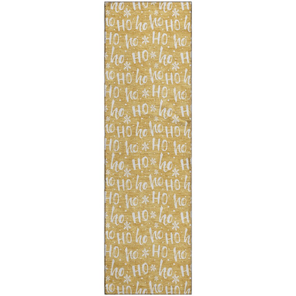 Luxury Washable Indoor/Outdoor Merry & Bright Gold 2'3" x 7'6" Runner Rug. Picture 1