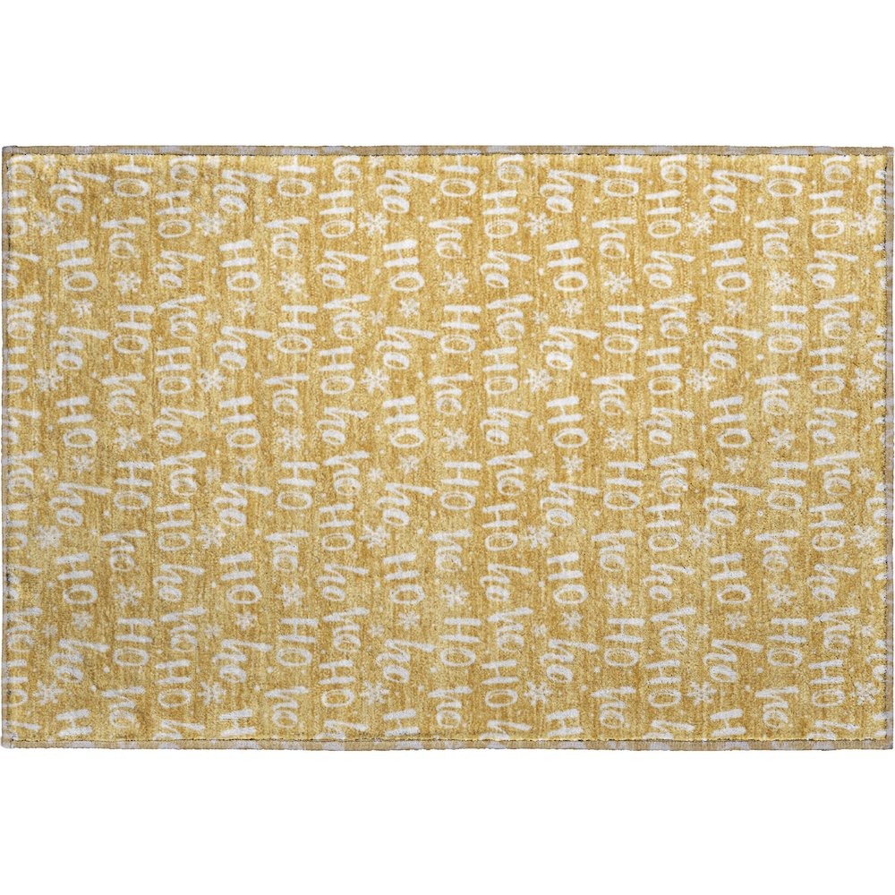 Luxury Washable Indoor/Outdoor Merry & Bright Gold 1'8" x 2'6" Rug. Picture 1