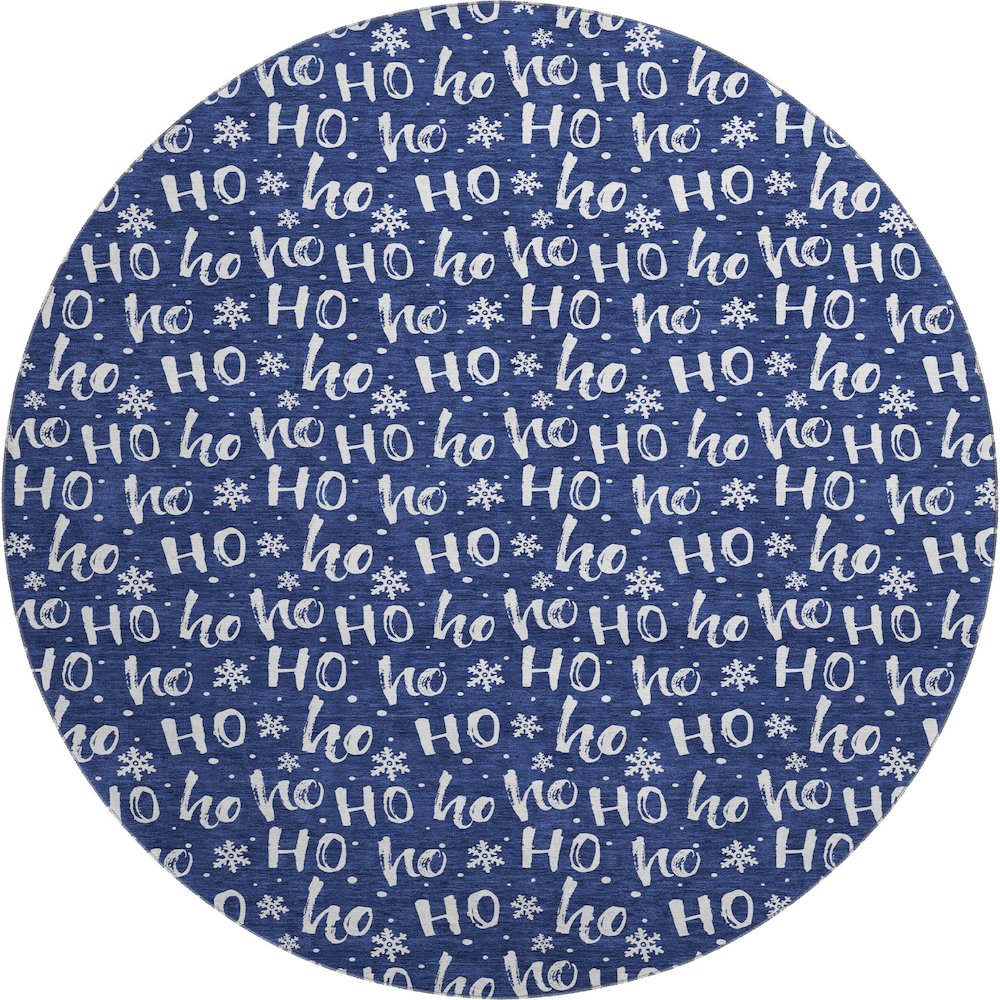 Luxury Washable Indoor/Outdoor Merry & Bright Navy 8' x 8' Round Rug. Picture 1