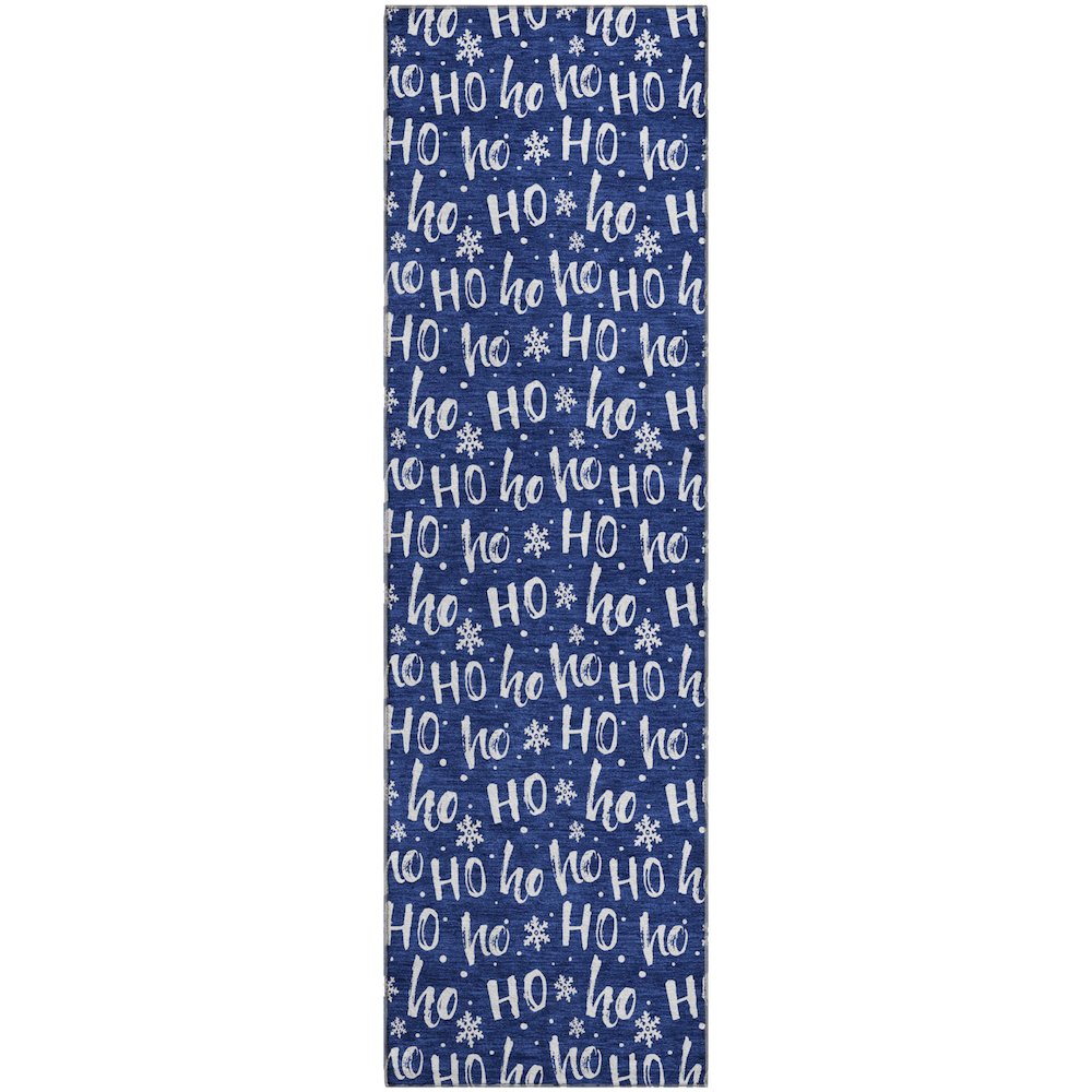 Luxury Washable Indoor/Outdoor Merry & Bright Navy 2'3" x 7'6" Runner Rug. Picture 1
