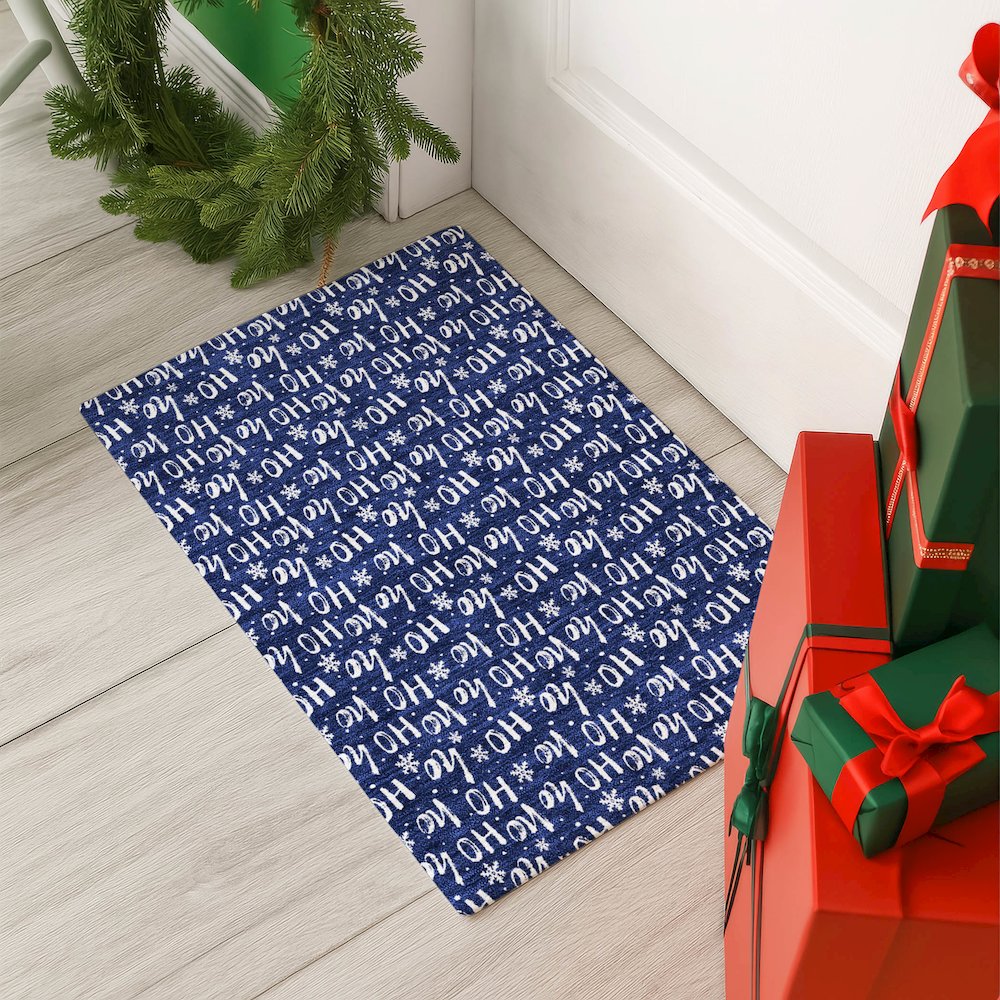 Luxury Washable Indoor/Outdoor Merry & Bright Navy 1'8" x 2'6" Rug. Picture 5