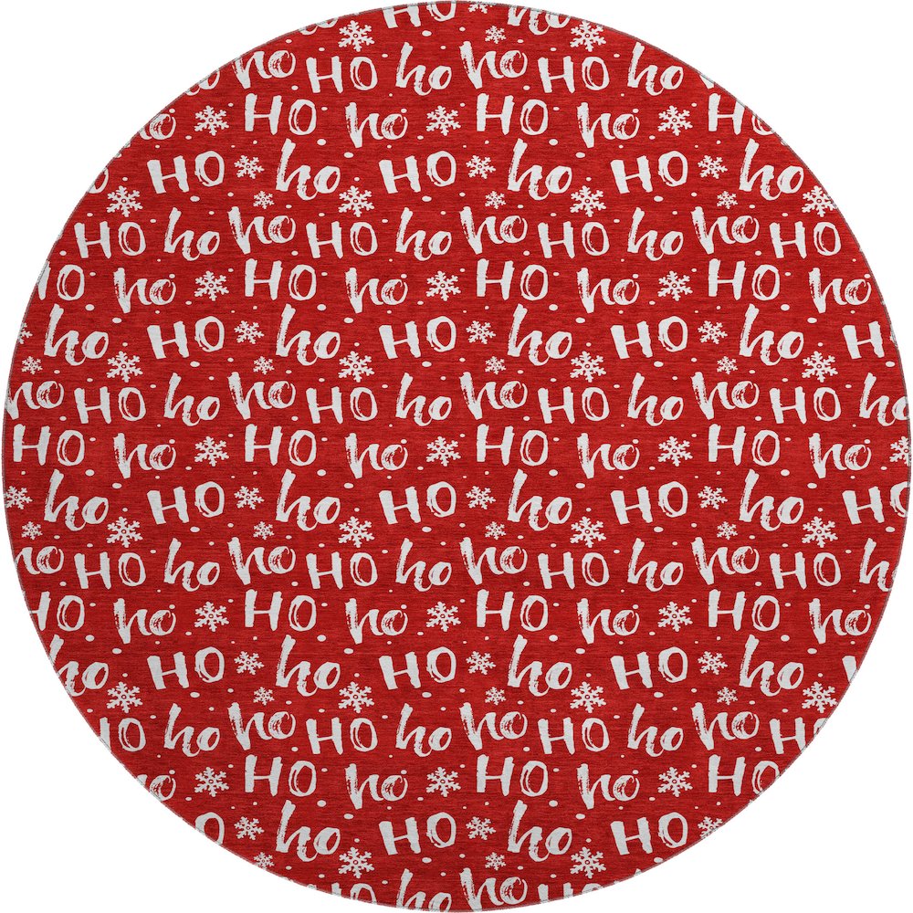 Luxury Washable Indoor/Outdoor Merry & Bright Red 8' x 8' Round Rug. Picture 1